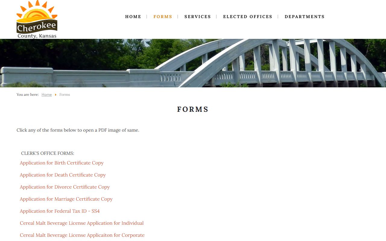 Cherokee County Clerk of the District Court records county forms page