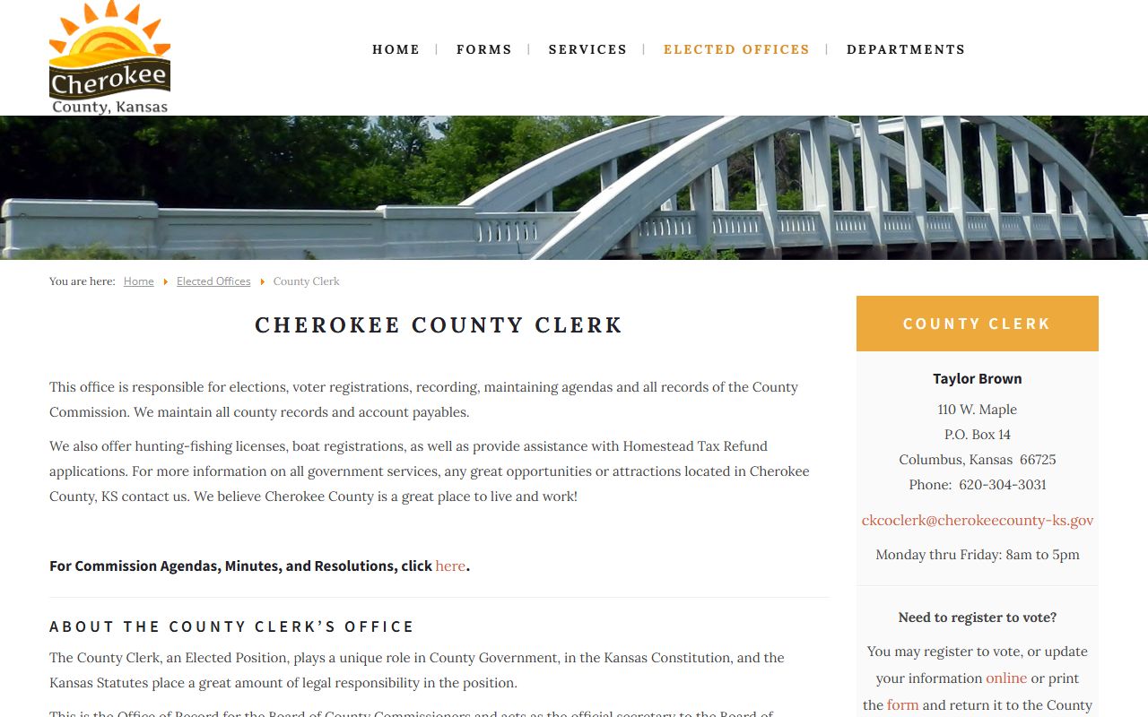 Cherokee County Clerk of the District Court records County Clerk page