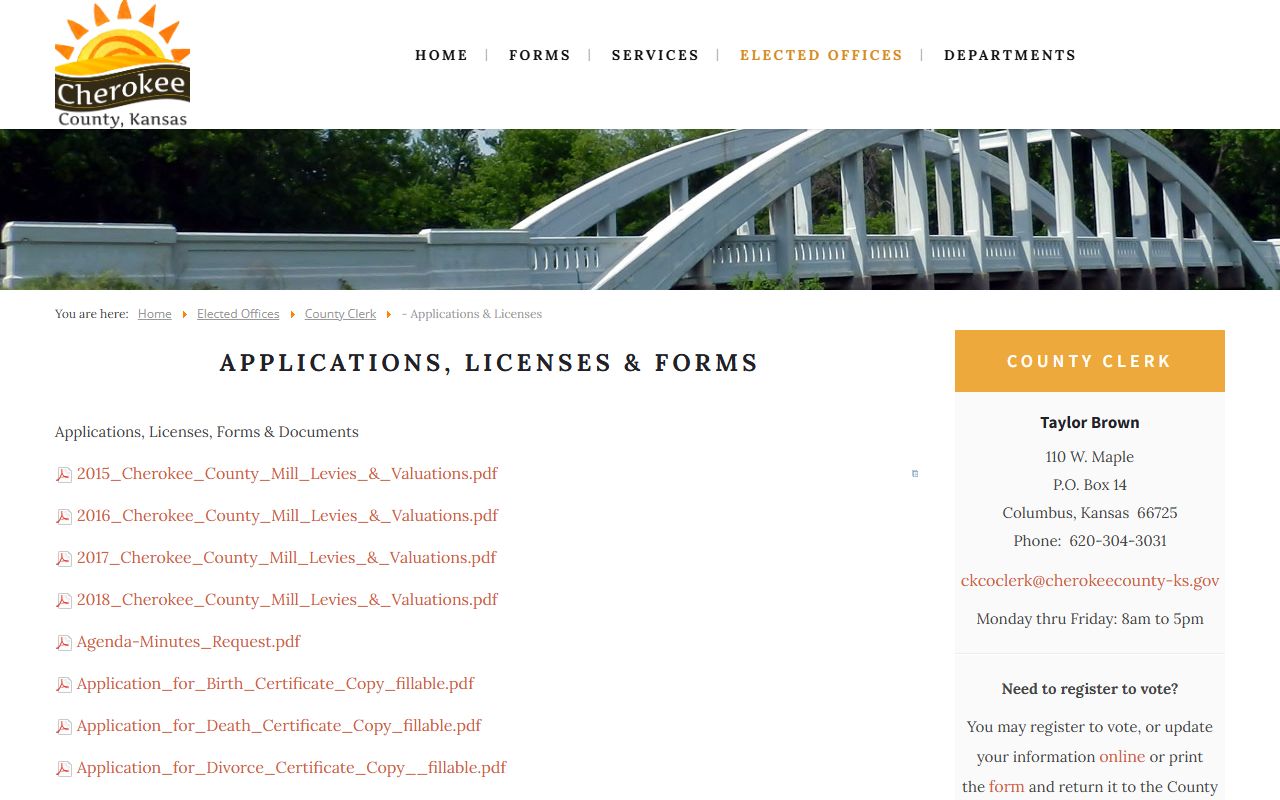 Cherokee County Clerk of the District Court records applications and licenses page