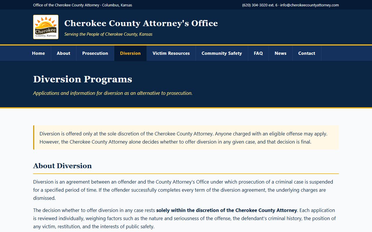 Cherokee County arrest records and court charges County Attorney diversion page