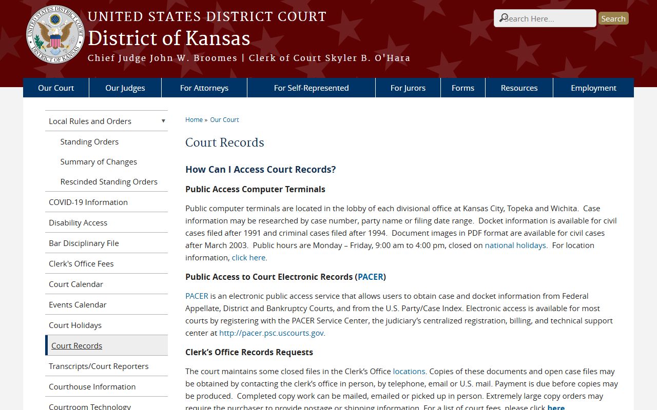 Cherokee County court records District of Kansas court records page