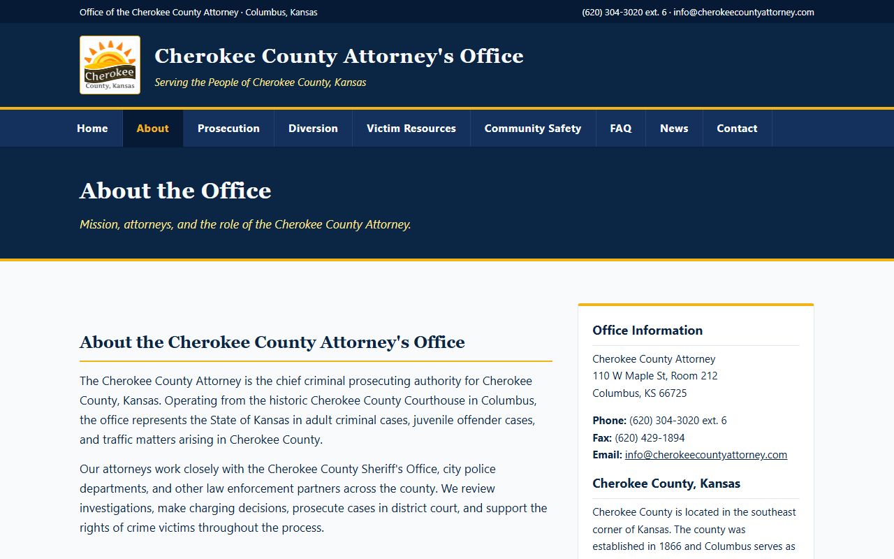 Cherokee County criminal court records County Attorney about page