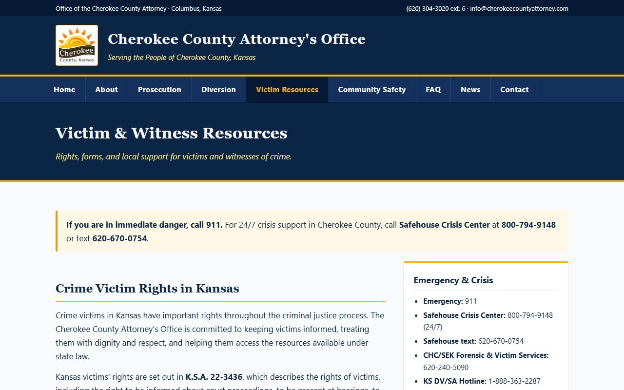 Cherokee County criminal court records victim resources page