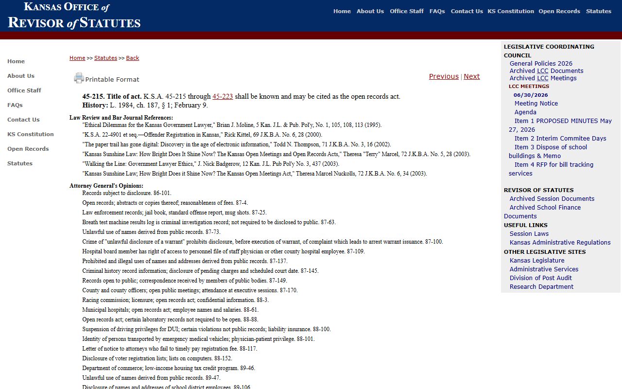 Cherokee County District Court Kansas Open Records Act entry