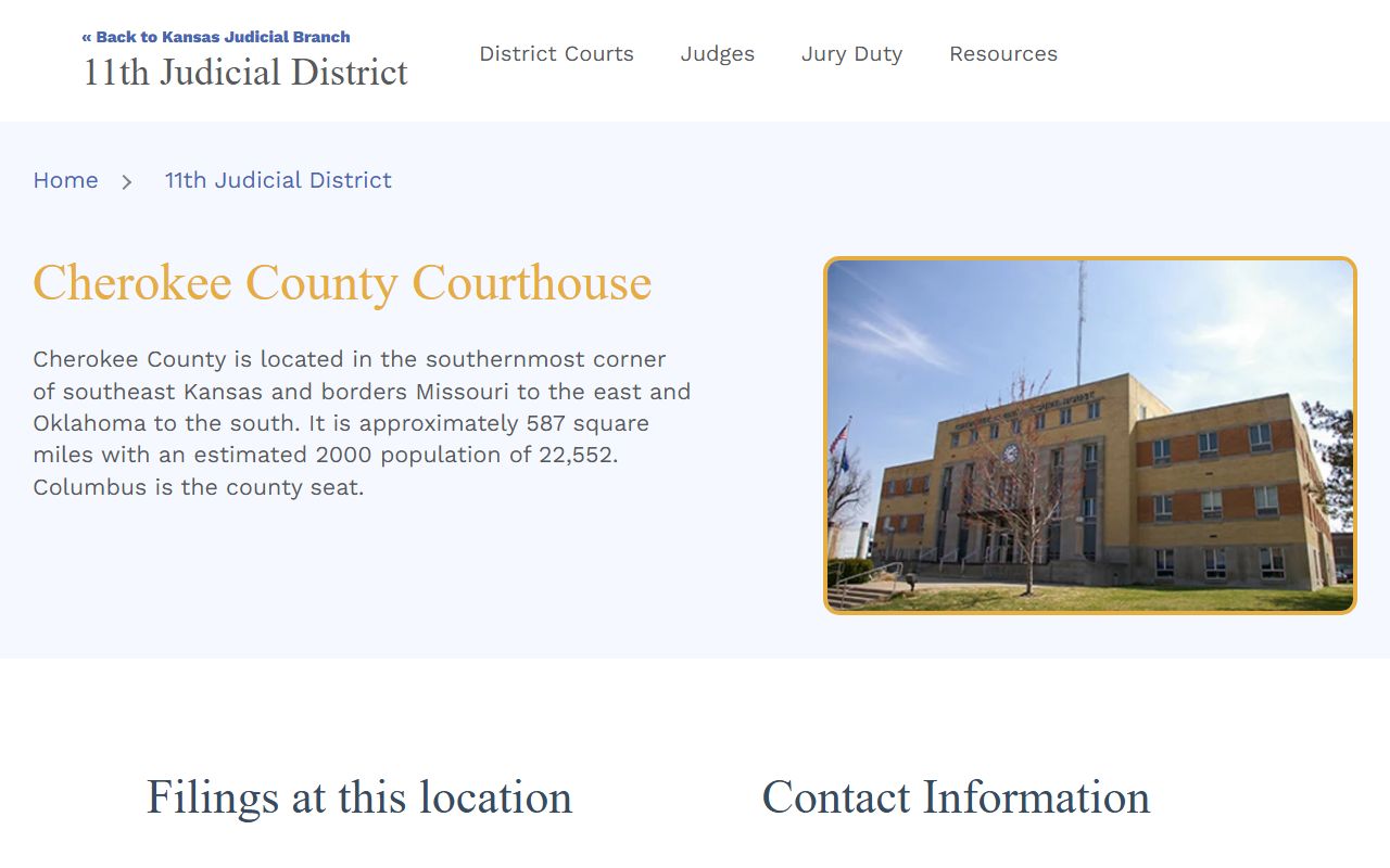 Cherokee County court records District Court courthouse listing