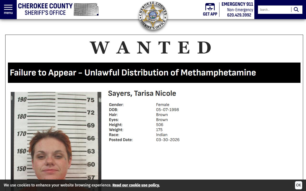 Cherokee County warrant records sample Most Wanted profile
