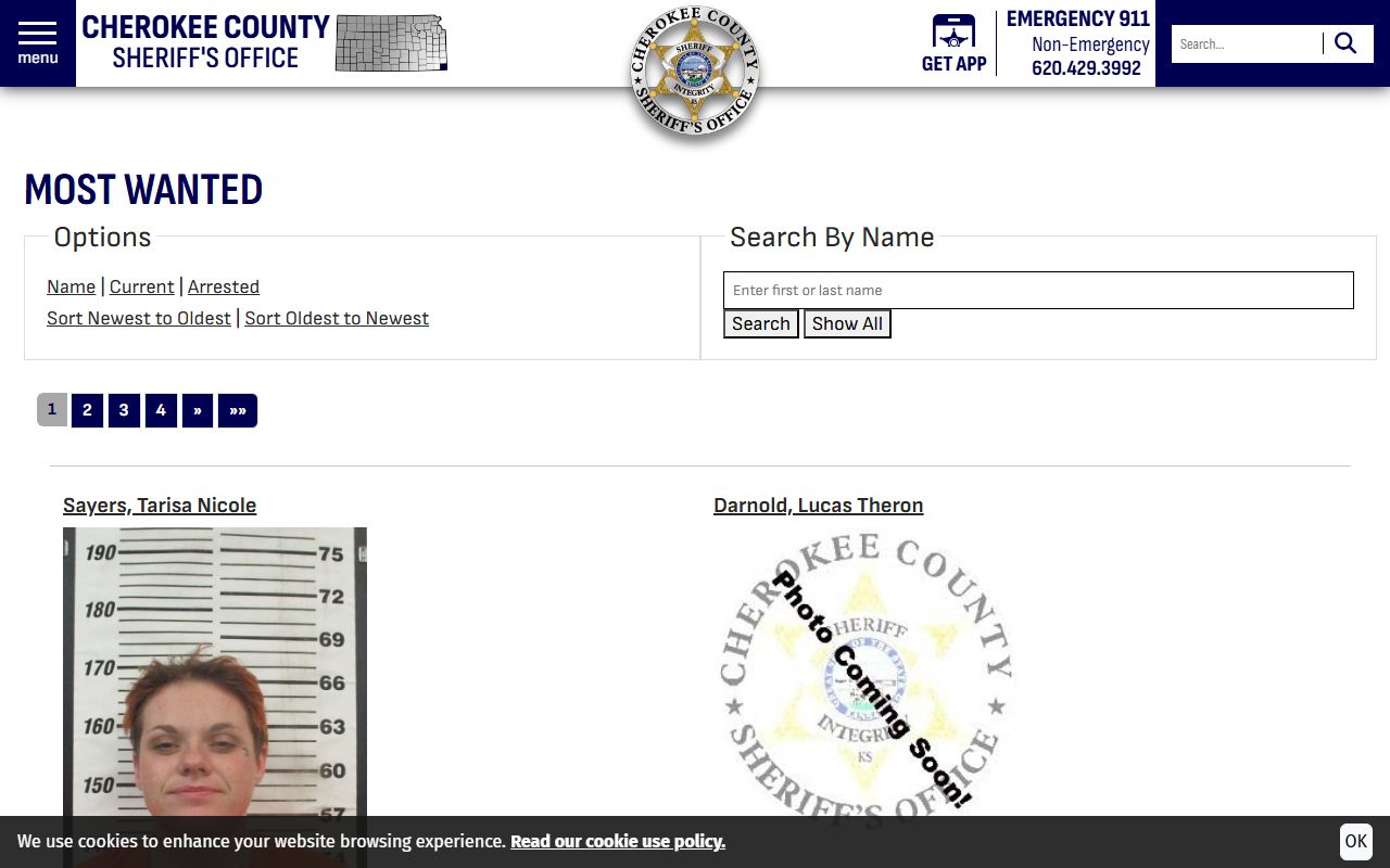 Cherokee County warrant records Most Wanted search