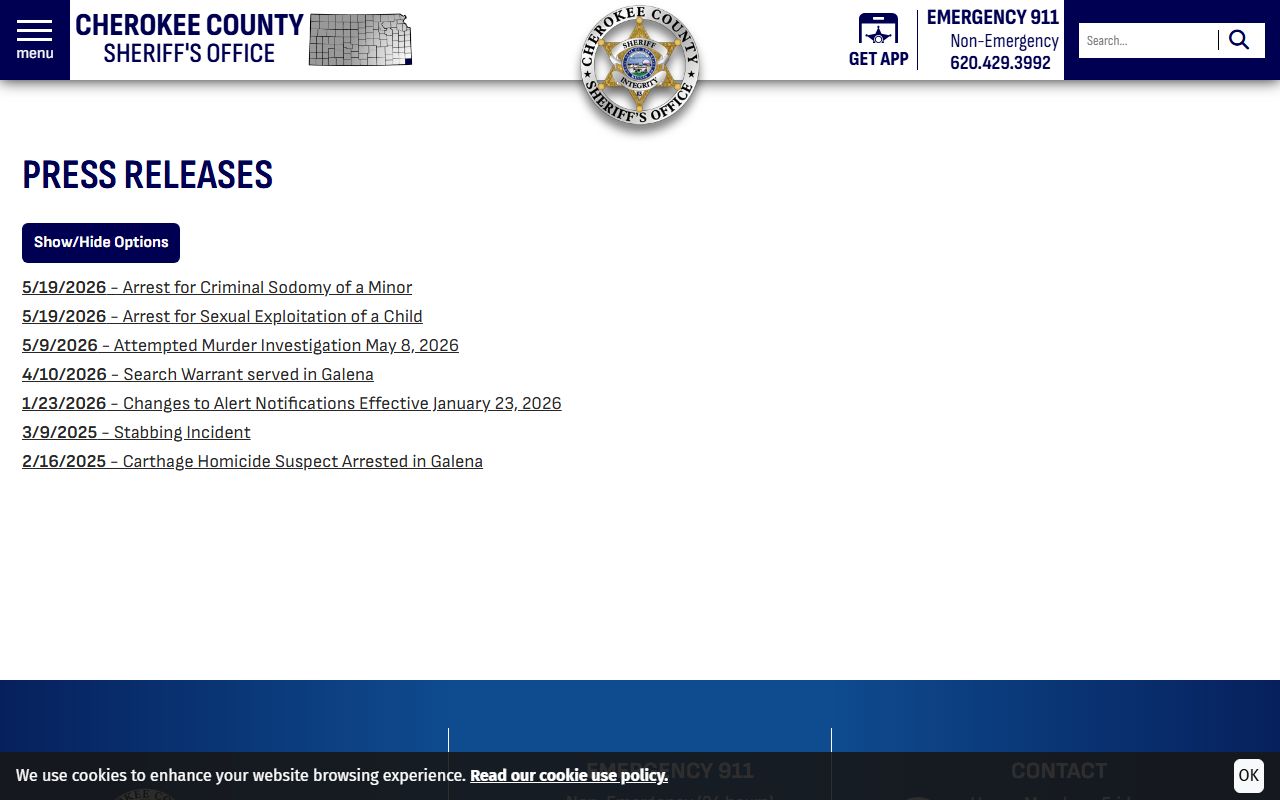 Cherokee County warrant records sheriff press releases