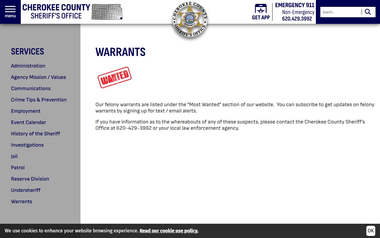 Cherokee County warrant records sheriff warrants page